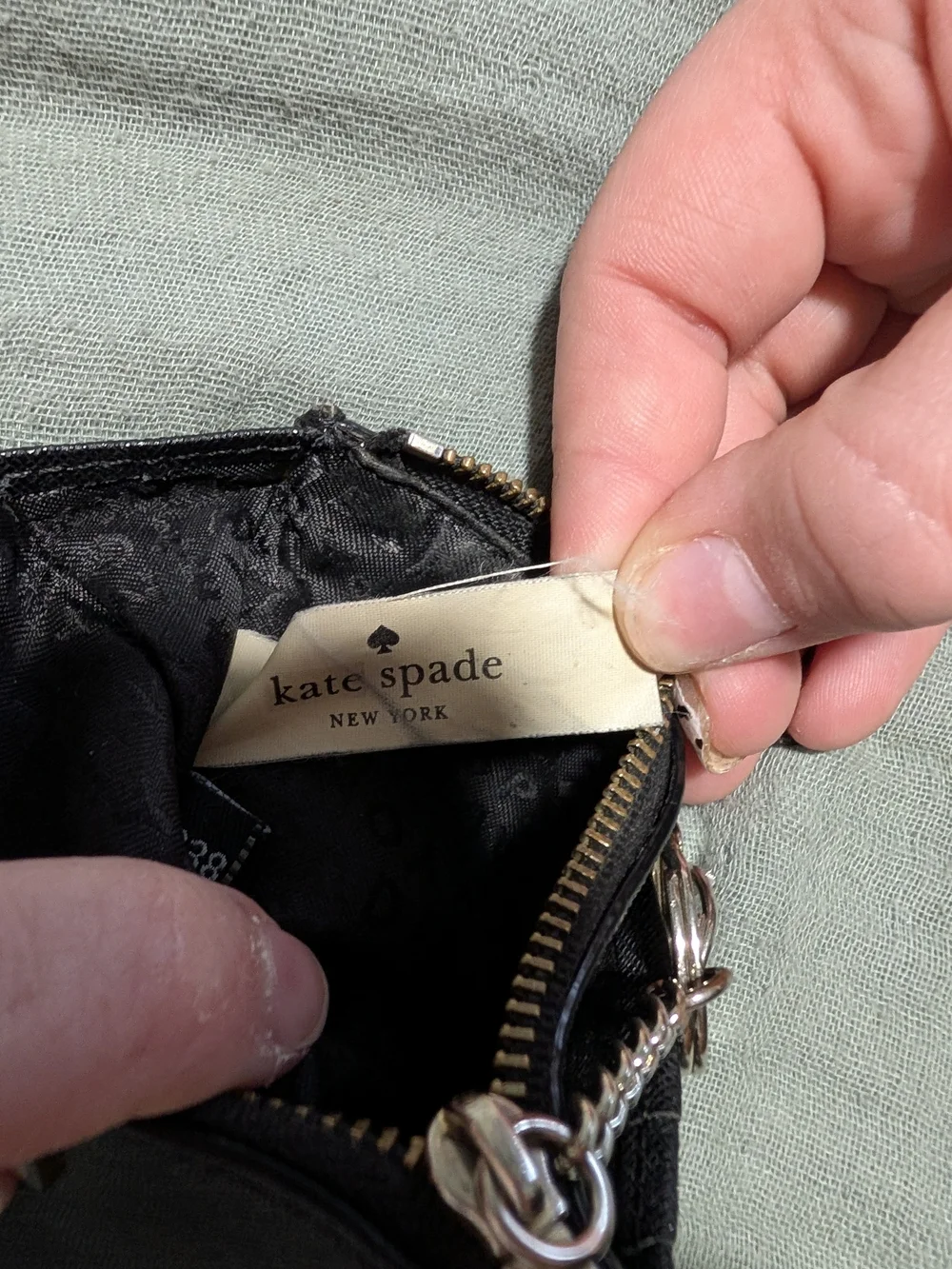 Kate Spade Black Saffiano Leather Zip Card Case Wallet Keychain Coin Pouch